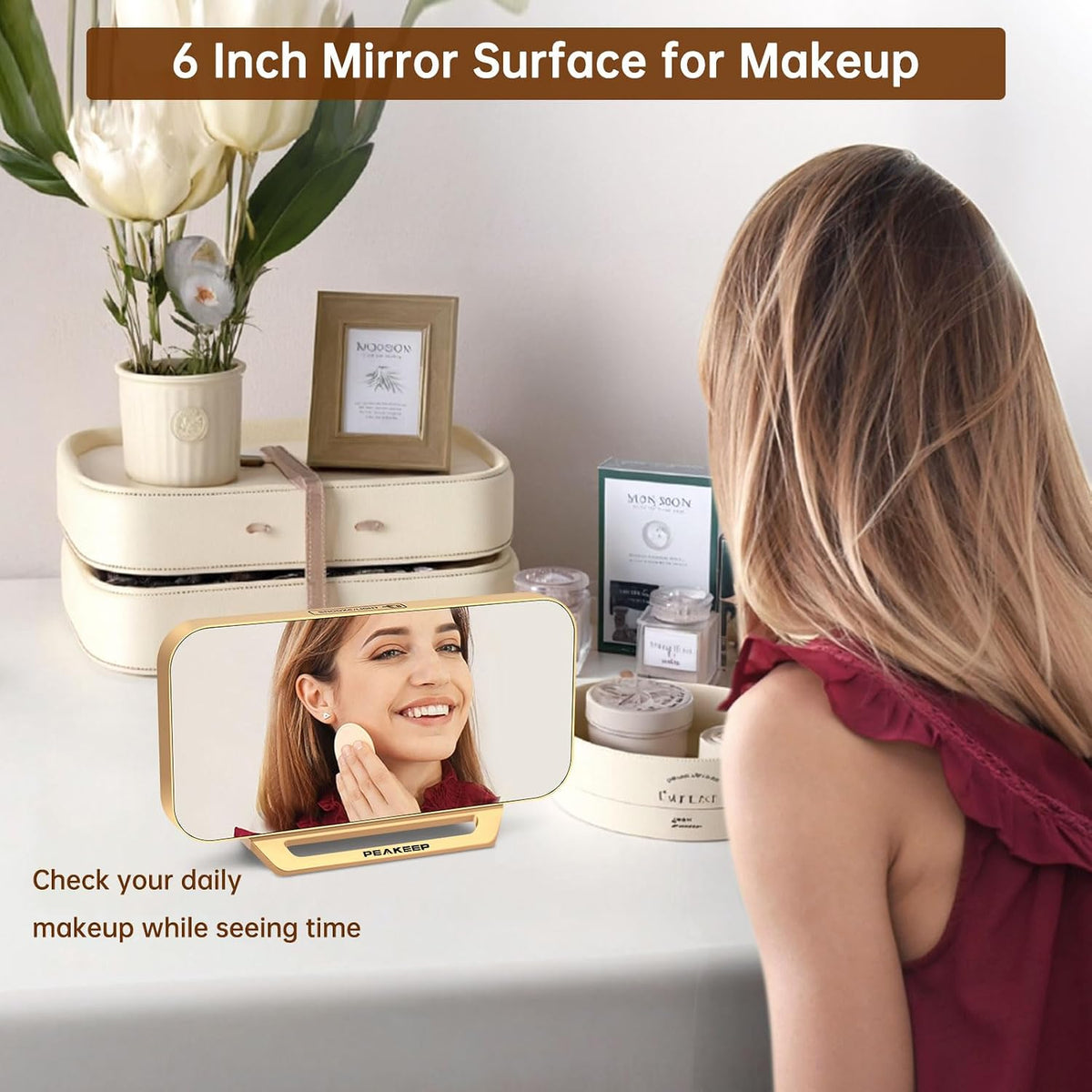 Slim Digital Mirror Aesthetic Alarm Clock for Bedrooms Desk Decor