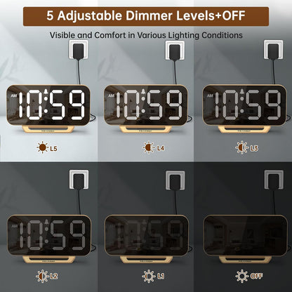 Slim Digital Mirror Aesthetic Alarm Clock for Bedrooms Desk Decor