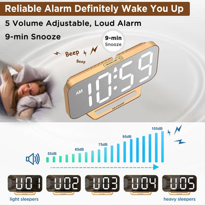 Slim Digital Mirror Aesthetic Alarm Clock for Bedrooms Desk Decor
