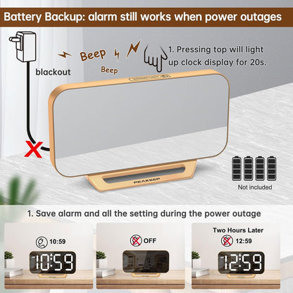 Slim Digital Mirror Aesthetic Alarm Clock for Bedrooms Desk Decor