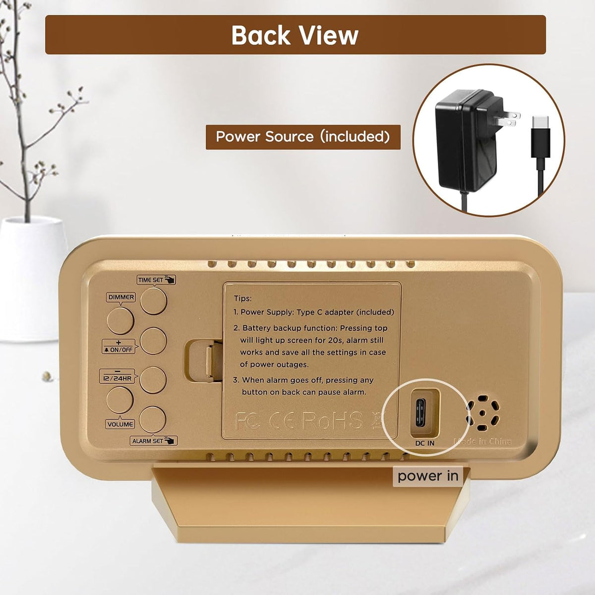 Slim Digital Mirror Aesthetic Alarm Clock for Bedrooms Desk Decor