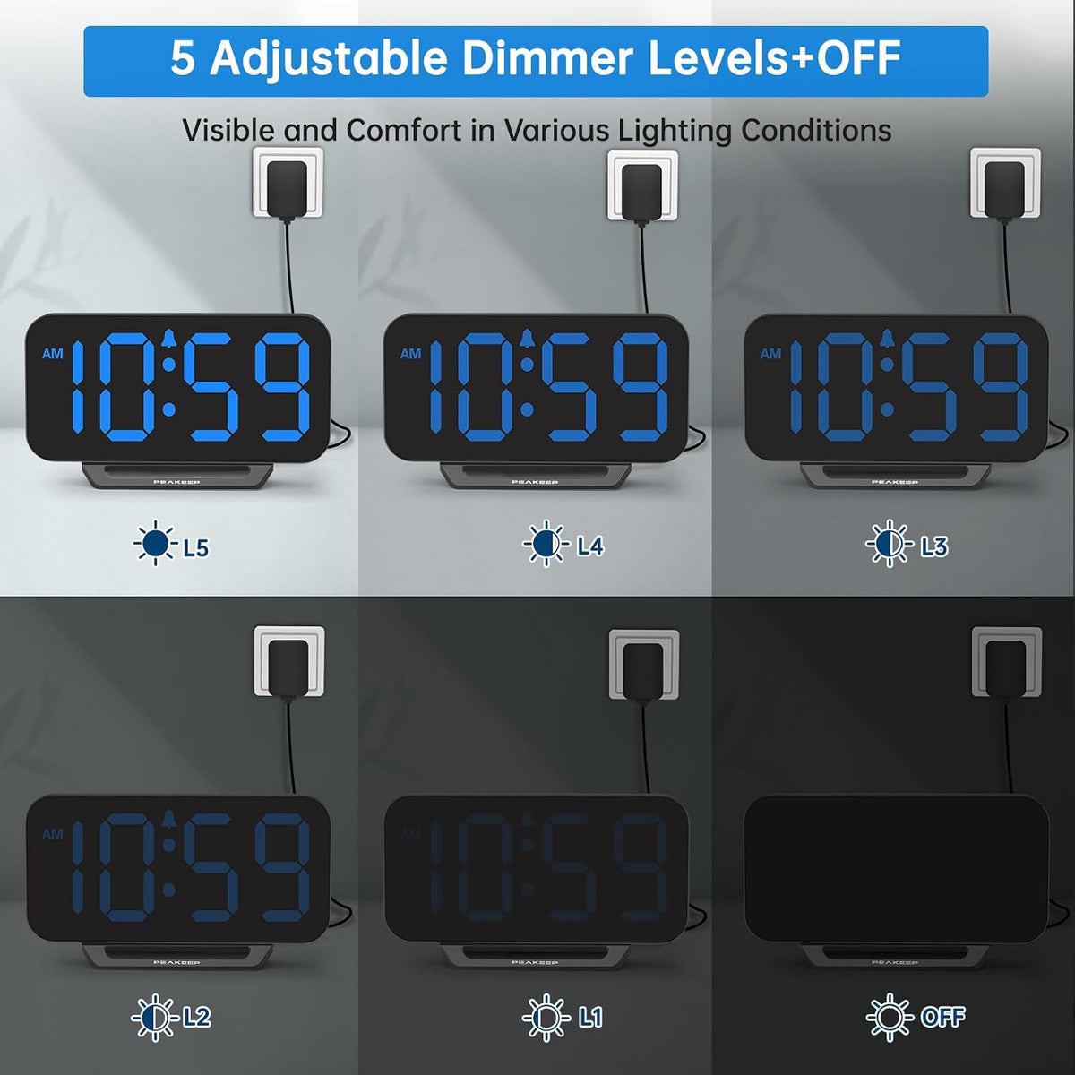 Slim Digital Mirror Aesthetic Alarm Clock for Bedrooms Desk Decor