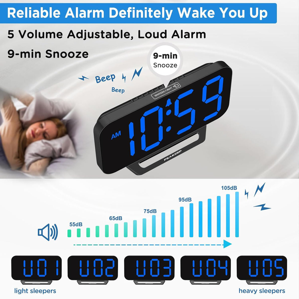 Slim Digital Mirror Aesthetic Alarm Clock for Bedrooms Desk Decor