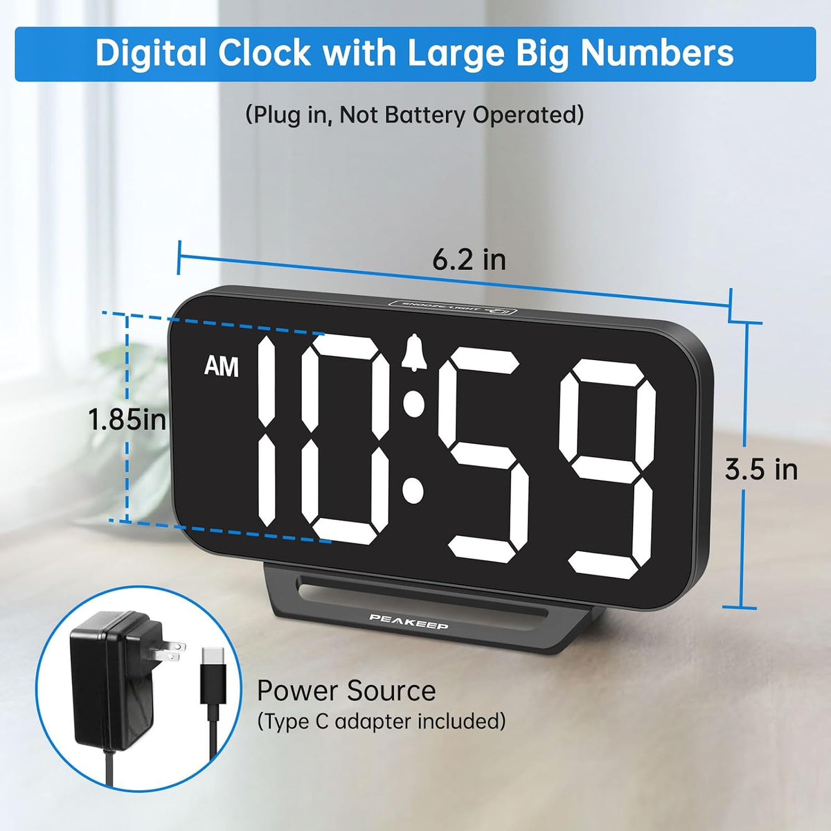 Slim Digital Mirror Aesthetic Alarm Clock for Bedrooms Desk Decor