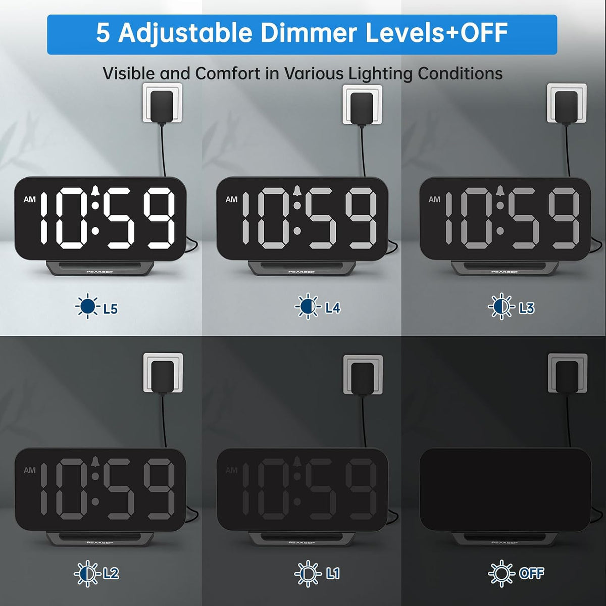 Slim Digital Mirror Aesthetic Alarm Clock for Bedrooms Desk Decor
