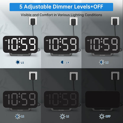 Slim Digital Mirror Aesthetic Alarm Clock for Bedrooms Desk Decor