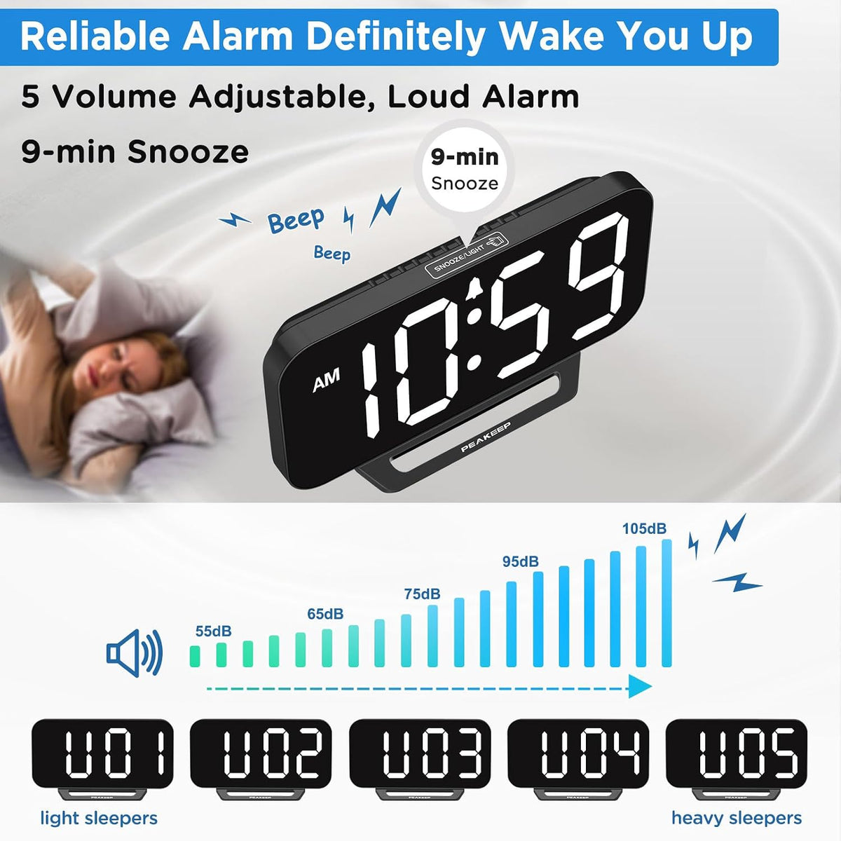 Slim Digital Mirror Aesthetic Alarm Clock for Bedrooms Desk Decor