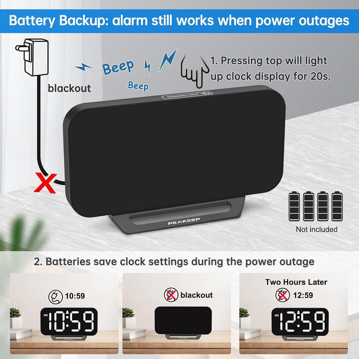 Slim Digital Mirror Aesthetic Alarm Clock for Bedrooms Desk Decor