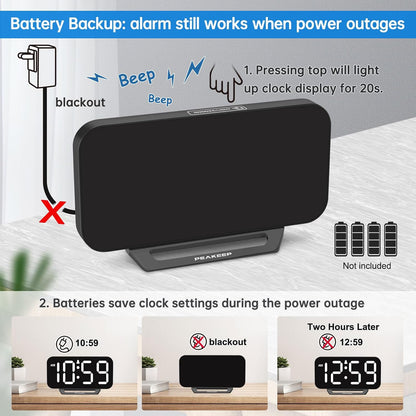 Slim Digital Mirror Aesthetic Alarm Clock for Bedrooms Desk Decor