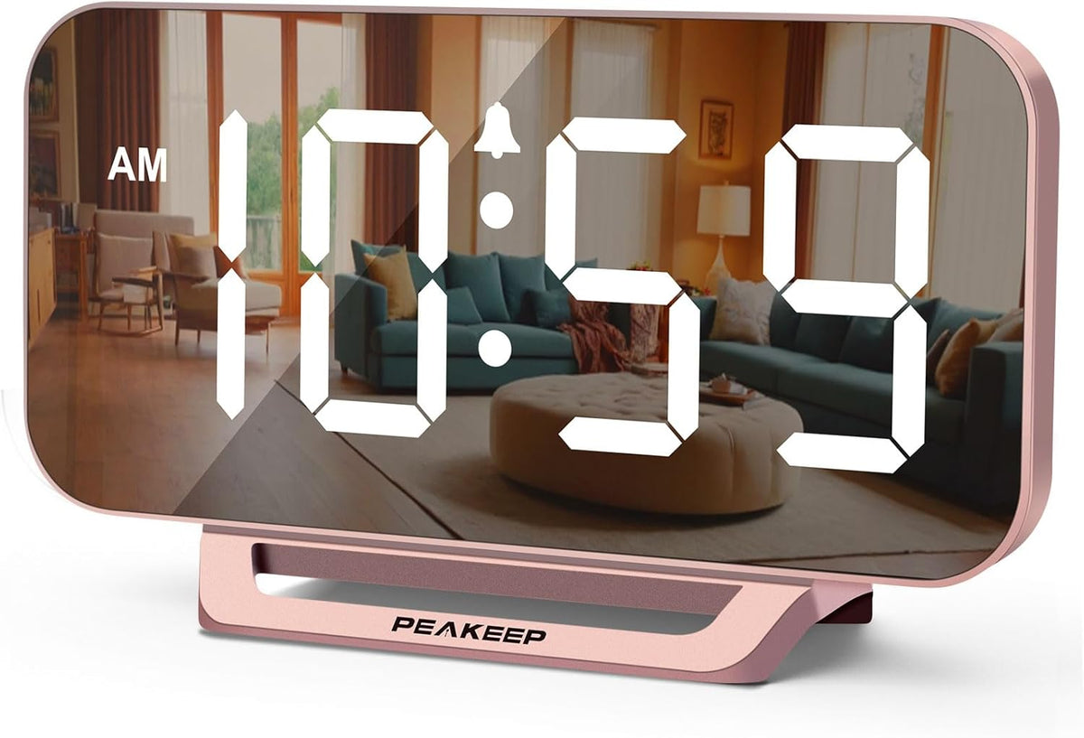 Slim Digital Mirror Aesthetic Alarm Clock for Bedrooms Desk Decor