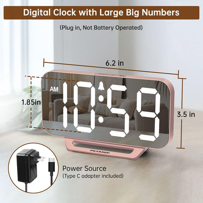 Slim Digital Mirror Aesthetic Alarm Clock for Bedrooms Desk Decor