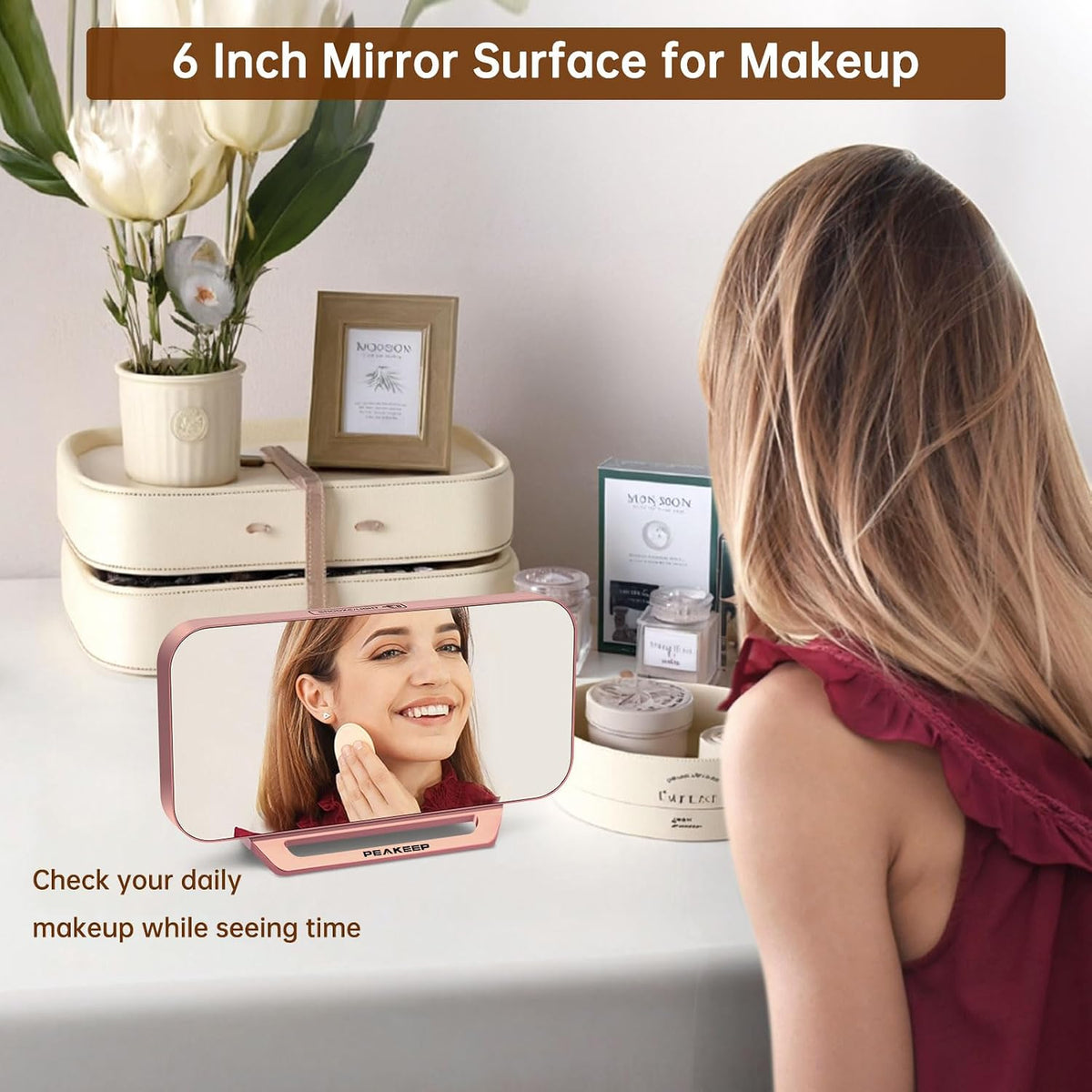 Slim Digital Mirror Aesthetic Alarm Clock for Bedrooms Desk Decor