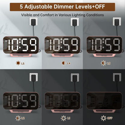 Slim Digital Mirror Aesthetic Alarm Clock for Bedrooms Desk Decor