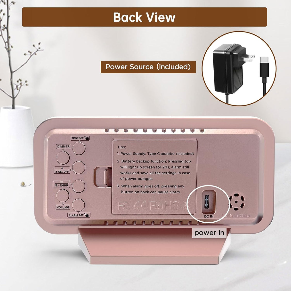 Slim Digital Mirror Aesthetic Alarm Clock for Bedrooms Desk Decor