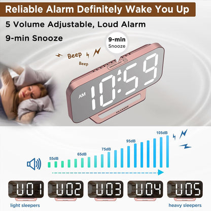 Slim Digital Mirror Aesthetic Alarm Clock for Bedrooms Desk Decor