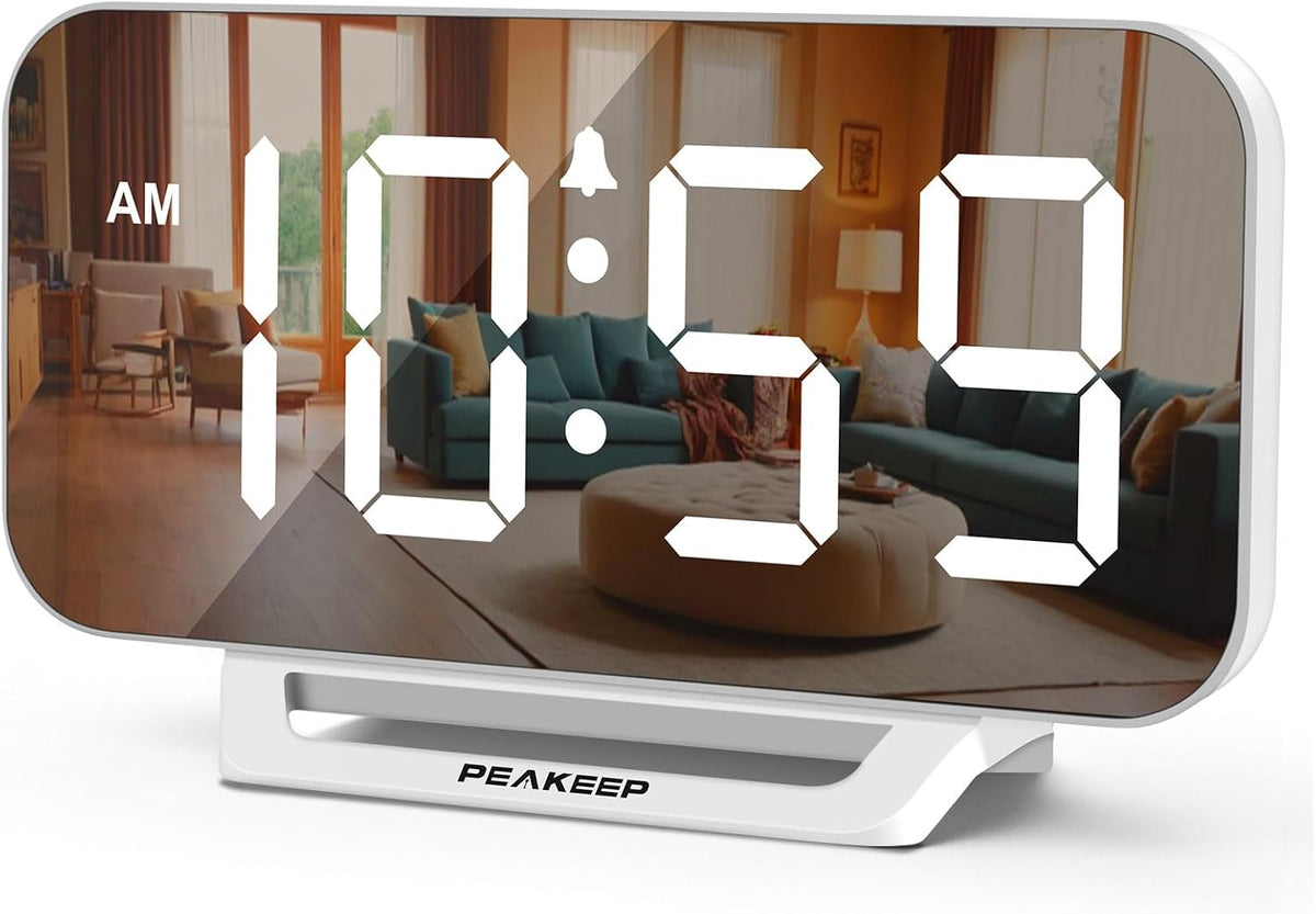 Slim Digital Mirror Aesthetic Alarm Clock for Bedrooms Desk Decor