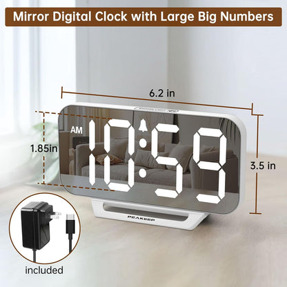 Slim Digital Mirror Aesthetic Alarm Clock for Bedrooms Desk Decor