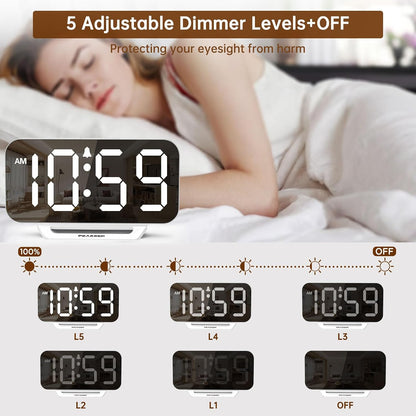Slim Digital Mirror Aesthetic Alarm Clock for Bedrooms Desk Decor