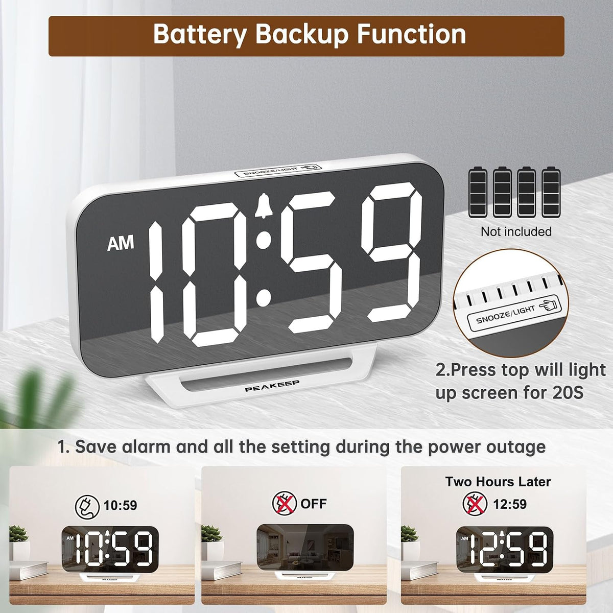 Slim Digital Mirror Aesthetic Alarm Clock for Bedrooms Desk Decor