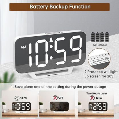 Slim Digital Mirror Aesthetic Alarm Clock for Bedrooms Desk Decor