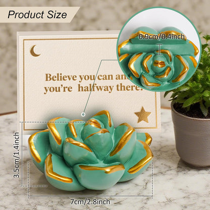 Resin Succulent Business Card Holder Set of 3 (White/Purple/Green) - Modern Desk Organizer for Office & Store, Vertical Name Card Display Stand - Unique Gift Idea & Home Decor