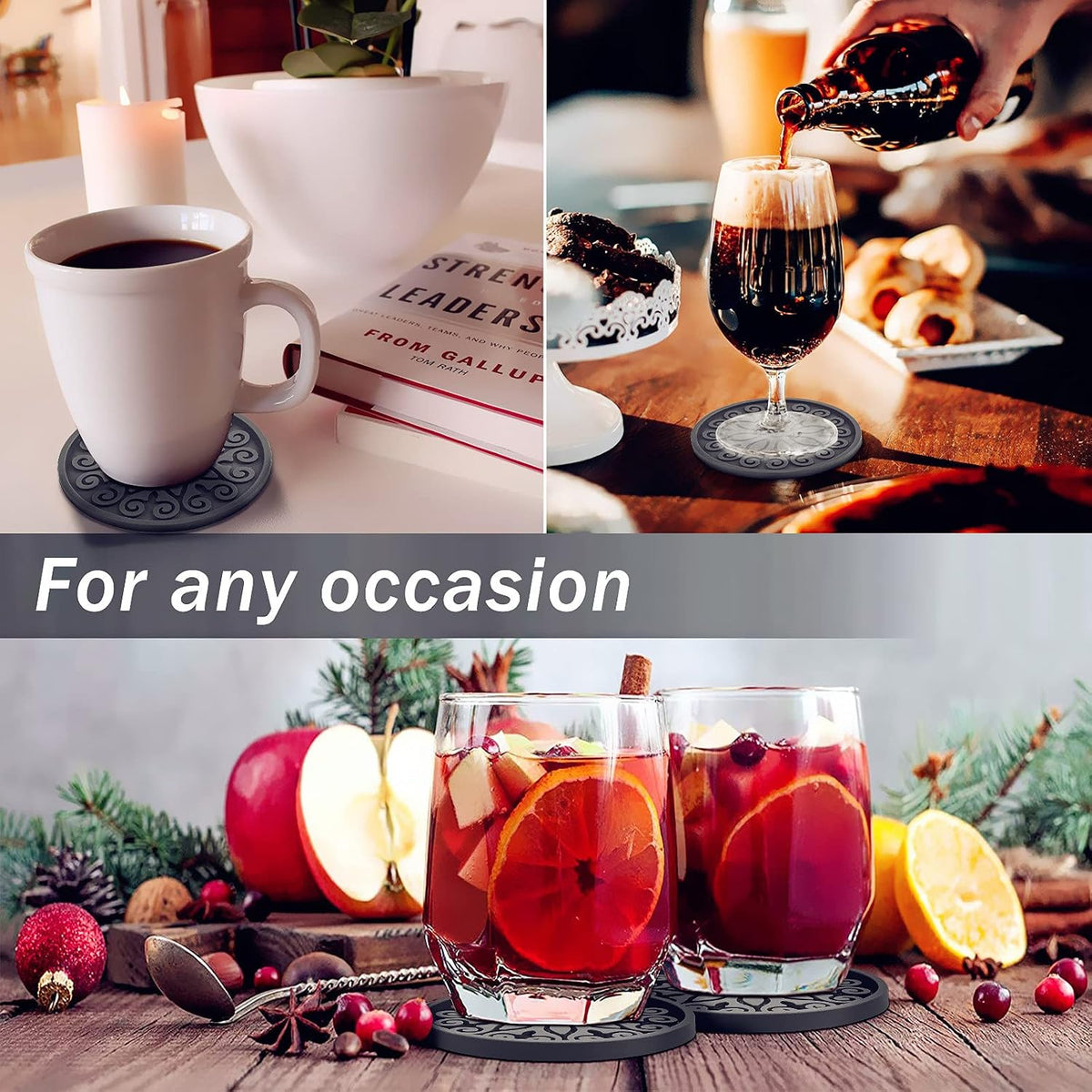 Silicone Coasters for Drinks,Resistant Reusable Drink Coasters-Great Gift for Birthday, Housewarming,Room Decor,Holiday Party (*2-Gray)