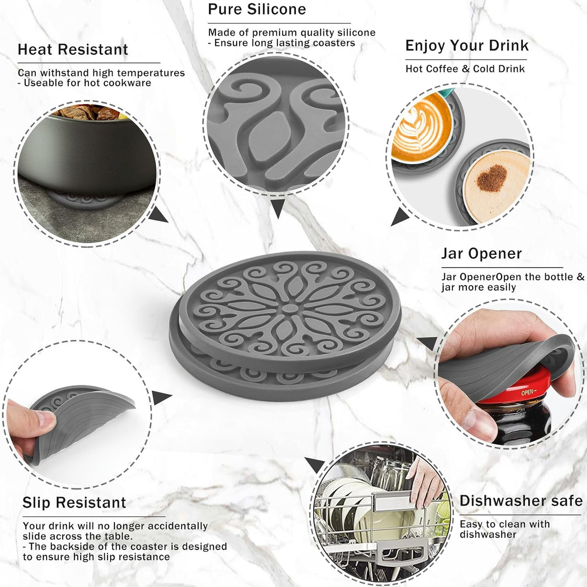Silicone Coasters for Drinks,Resistant Reusable Drink Coasters-Great Gift for Birthday, Housewarming,Room Decor,Holiday Party (*2-Gray)