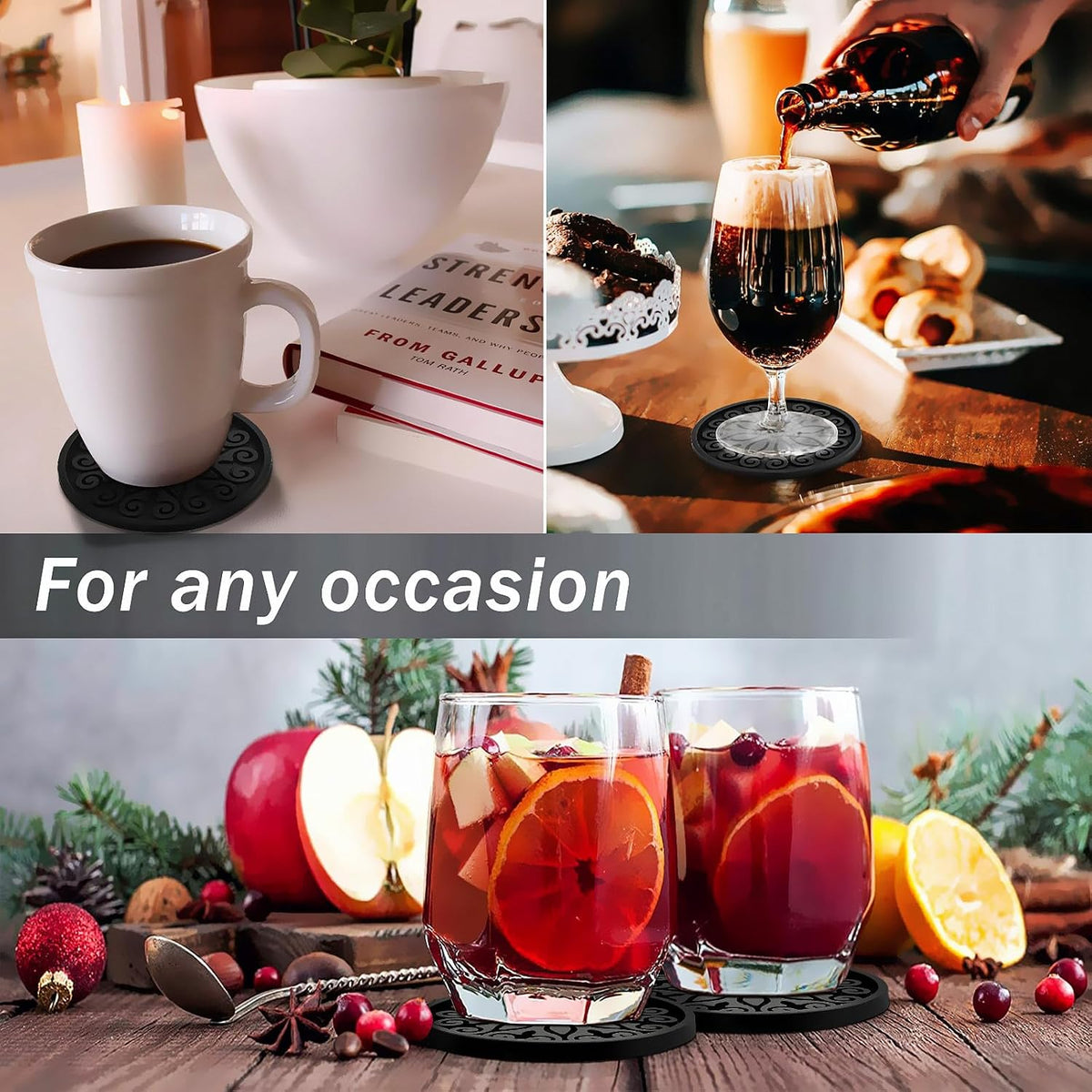 Silicone Coasters for Drinks,Resistant Reusable Drink Coasters-Great Gift for Birthday, Housewarming,Room Decor,Holiday Party (*2-Gray)