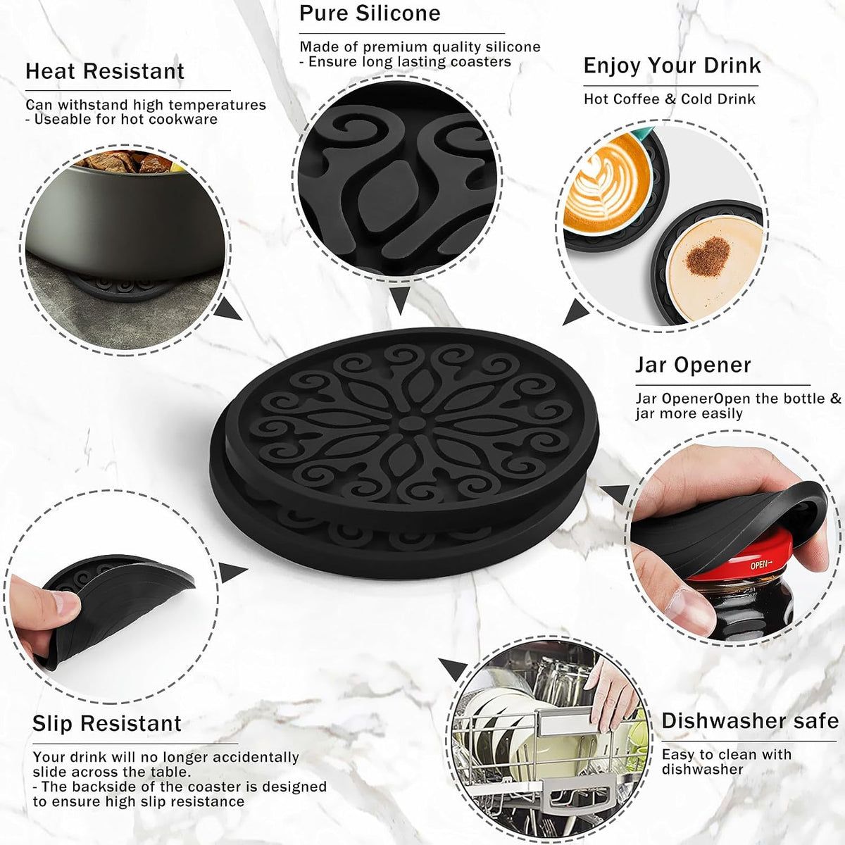 Silicone Coasters for Drinks,Resistant Reusable Drink Coasters-Great Gift for Birthday, Housewarming,Room Decor,Holiday Party (*2-Gray)