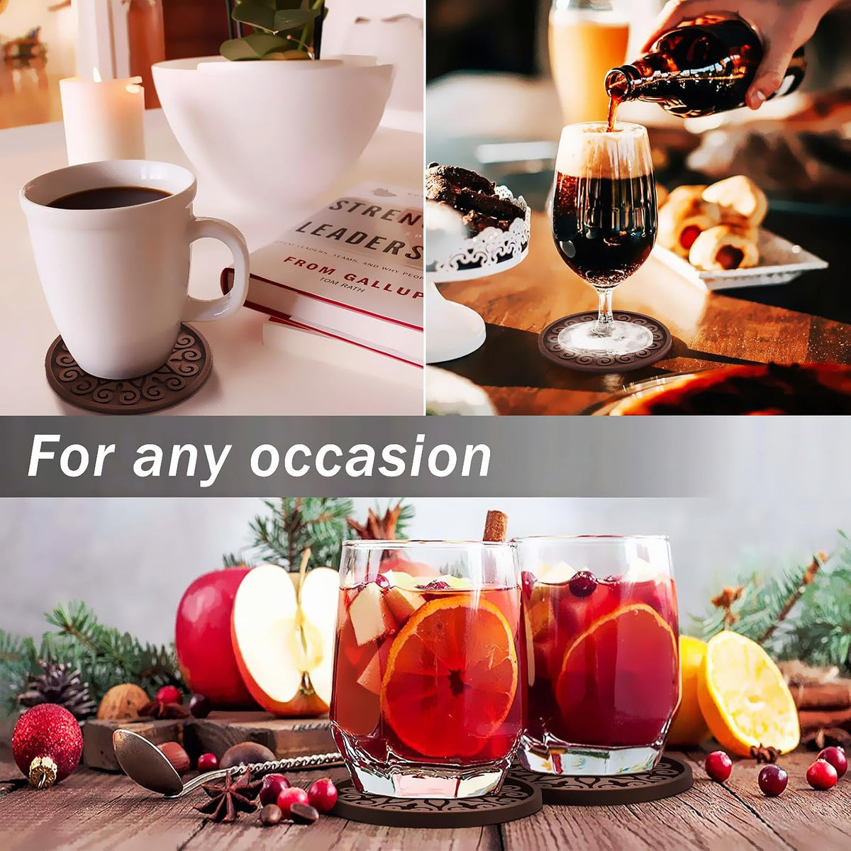 Silicone Coasters for Drinks,Resistant Reusable Drink Coasters-Great Gift for Birthday, Housewarming,Room Decor,Holiday Party (*2-Gray)