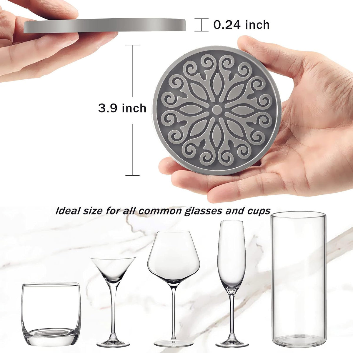 Silicone Coasters for Drinks,Resistant Reusable Drink Coasters-Great Gift for Birthday, Housewarming,Room Decor,Holiday Party (*2-Gray)