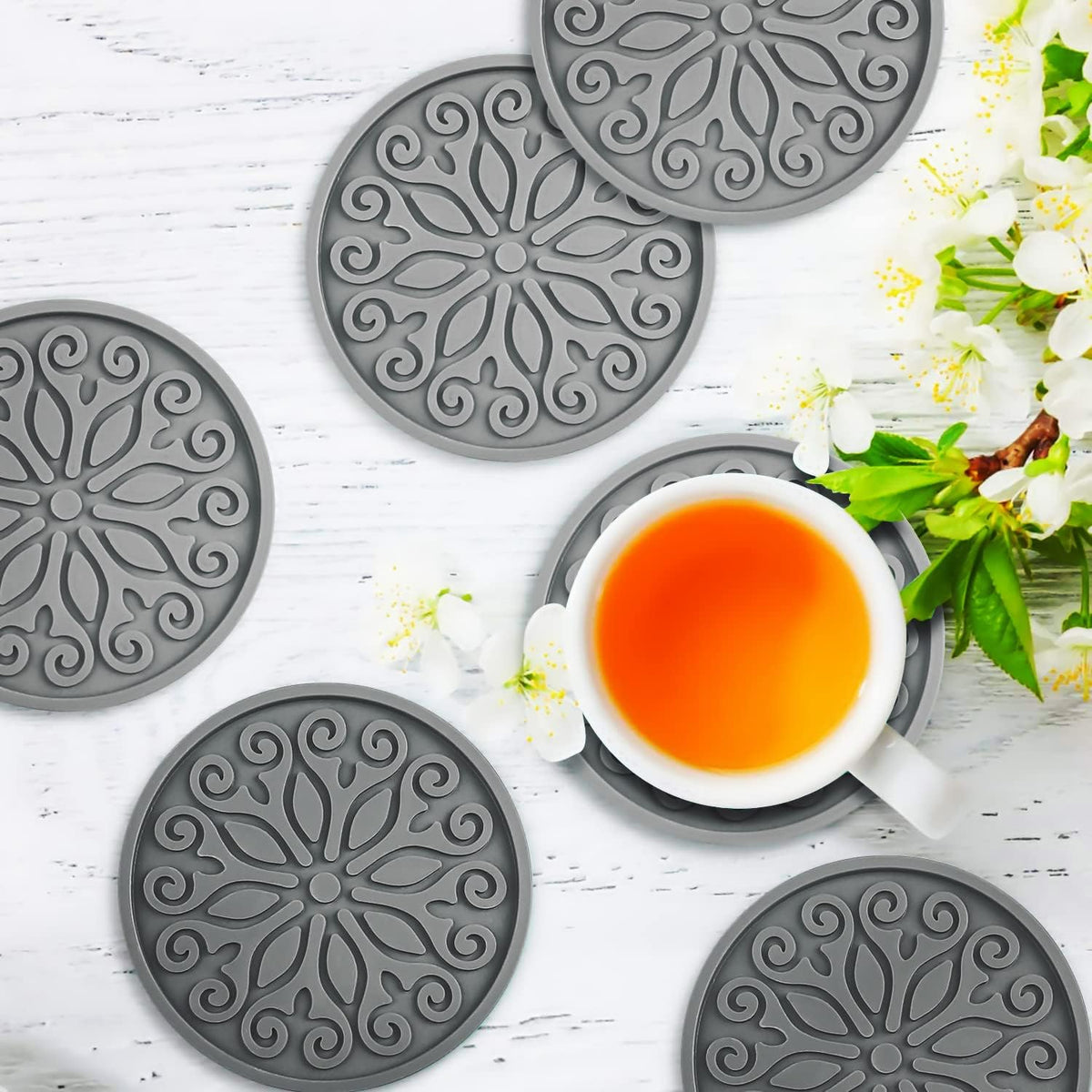 Silicone Coasters for Drinks,Resistant Reusable Drink Coasters-Great Gift for Birthday, Housewarming,Room Decor,Holiday Party (*2-Gray)