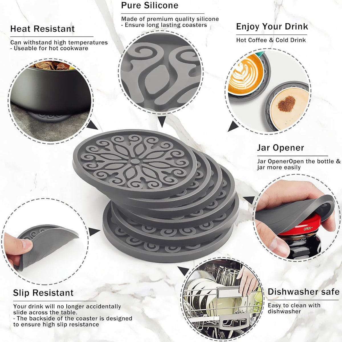 Silicone Coasters for Drinks,Resistant Reusable Drink Coasters-Great Gift for Birthday, Housewarming,Room Decor,Holiday Party (*2-Gray)