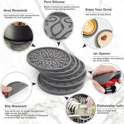 Silicone Coasters for Drinks,Resistant Reusable Drink Coasters-Great Gift for Birthday, Housewarming,Room Decor,Holiday Party (*2-Gray)