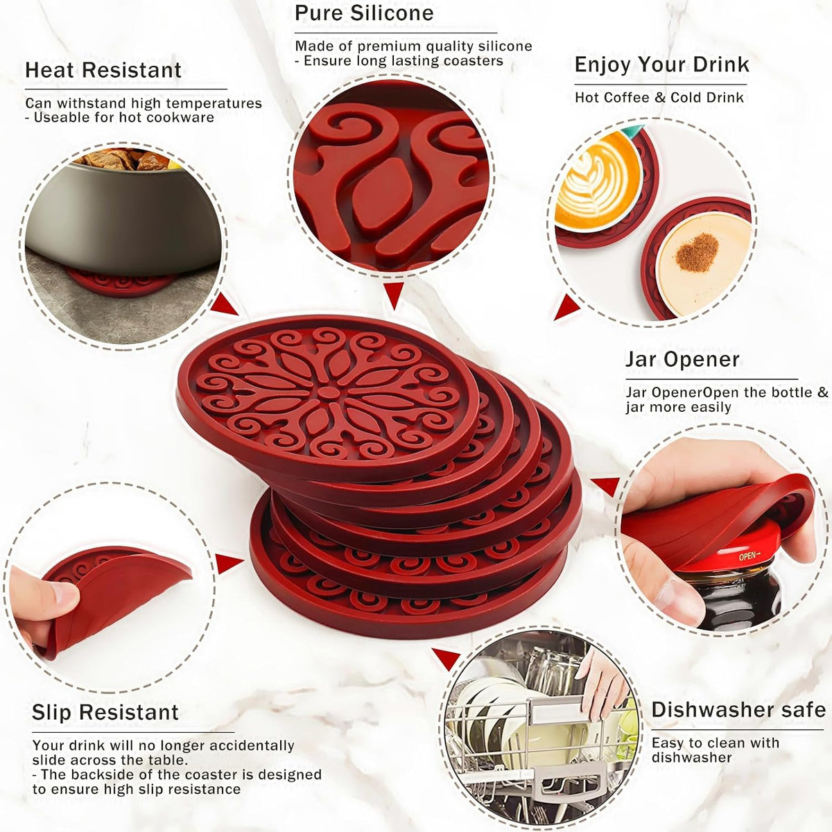 Silicone Coasters for Drinks,Resistant Reusable Drink Coasters-Great Gift for Birthday, Housewarming,Room Decor,Holiday Party (*2-Gray)