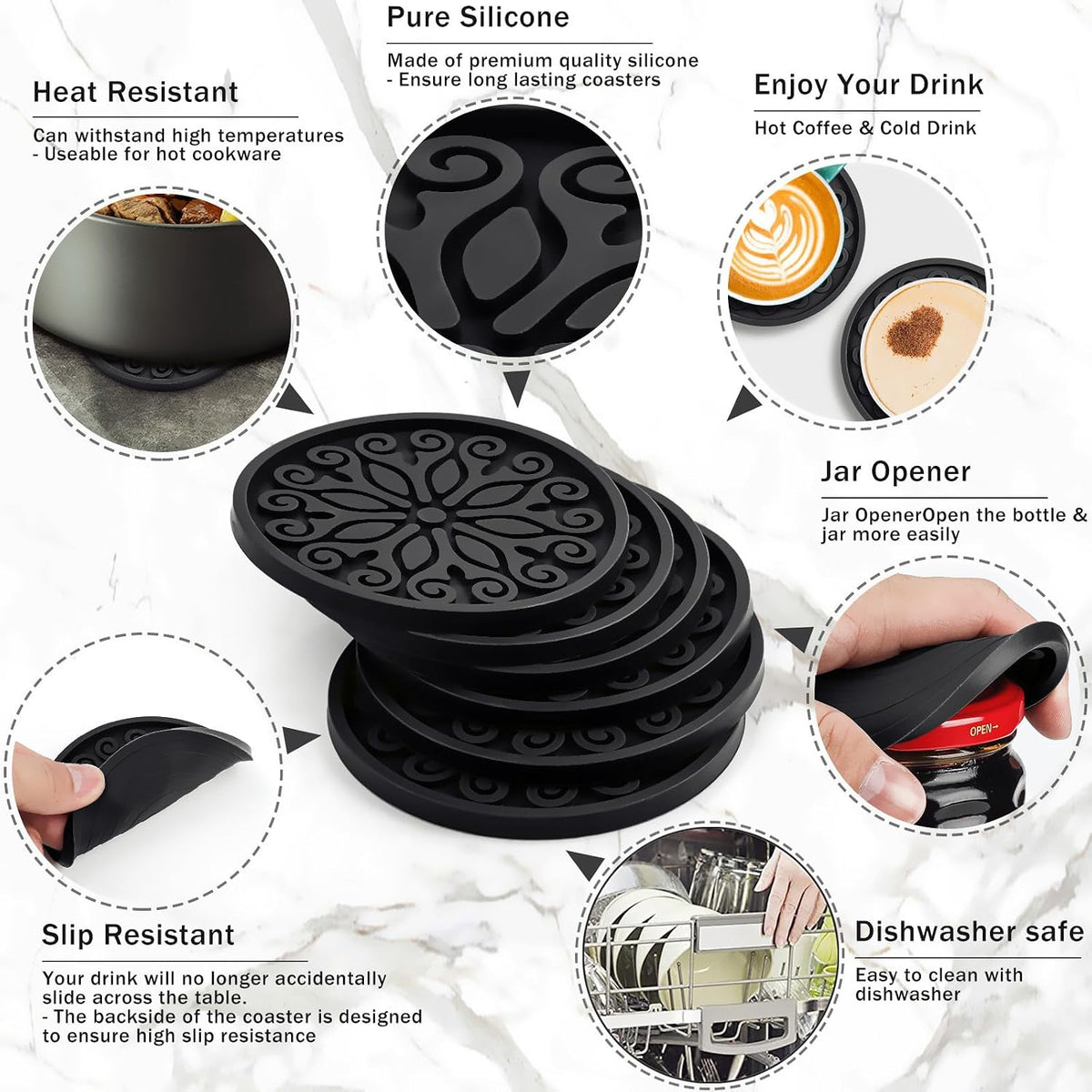 Silicone Coasters for Drinks,Resistant Reusable Drink Coasters-Great Gift for Birthday, Housewarming,Room Decor,Holiday Party (*2-Gray)