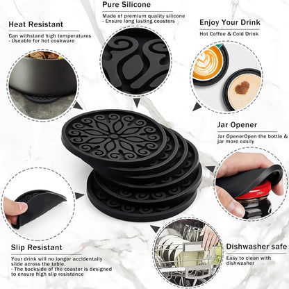 Silicone Coasters for Drinks,Resistant Reusable Drink Coasters-Great Gift for Birthday, Housewarming,Room Decor,Holiday Party (*2-Gray)