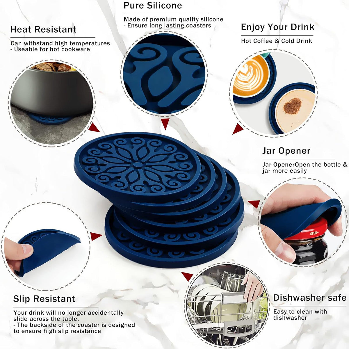 Silicone Coasters for Drinks,Resistant Reusable Drink Coasters-Great Gift for Birthday, Housewarming,Room Decor,Holiday Party (*2-Gray)