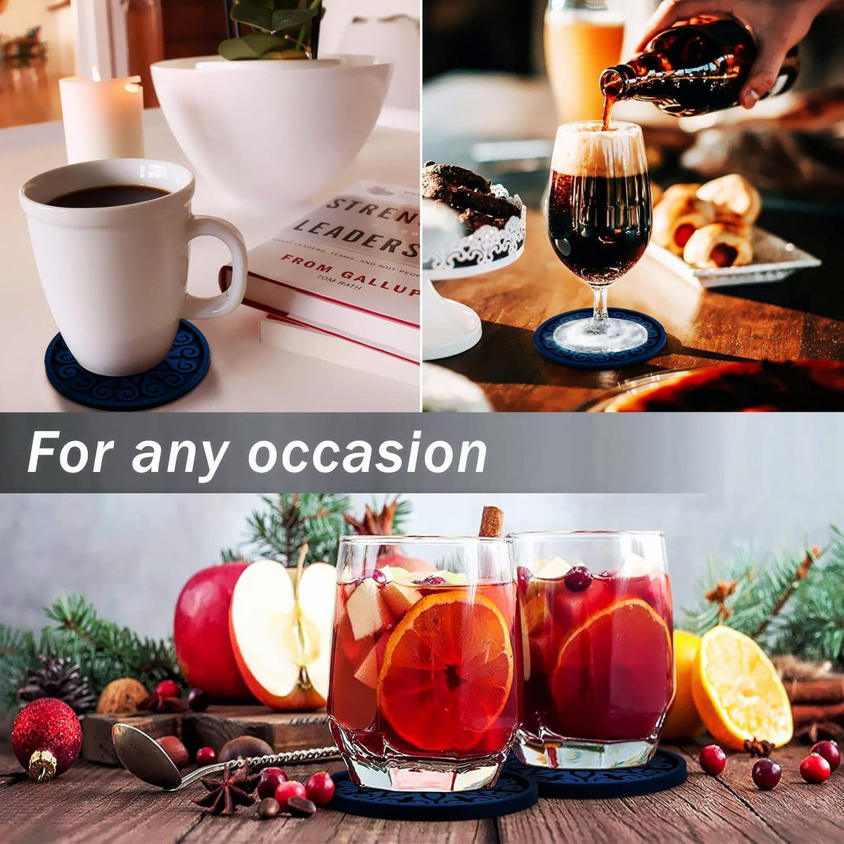 Silicone Coasters for Drinks,Resistant Reusable Drink Coasters-Great Gift for Birthday, Housewarming,Room Decor,Holiday Party (*2-Gray)