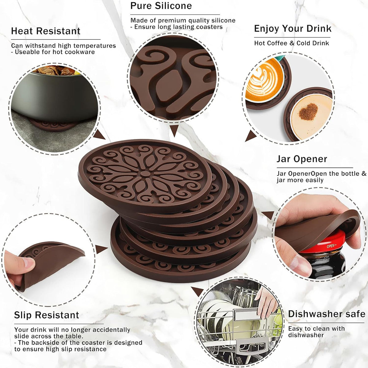 Silicone Coasters for Drinks,Resistant Reusable Drink Coasters-Great Gift for Birthday, Housewarming,Room Decor,Holiday Party (*2-Gray)