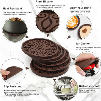 Silicone Coasters for Drinks,Resistant Reusable Drink Coasters-Great Gift for Birthday, Housewarming,Room Decor,Holiday Party (*2-Gray)