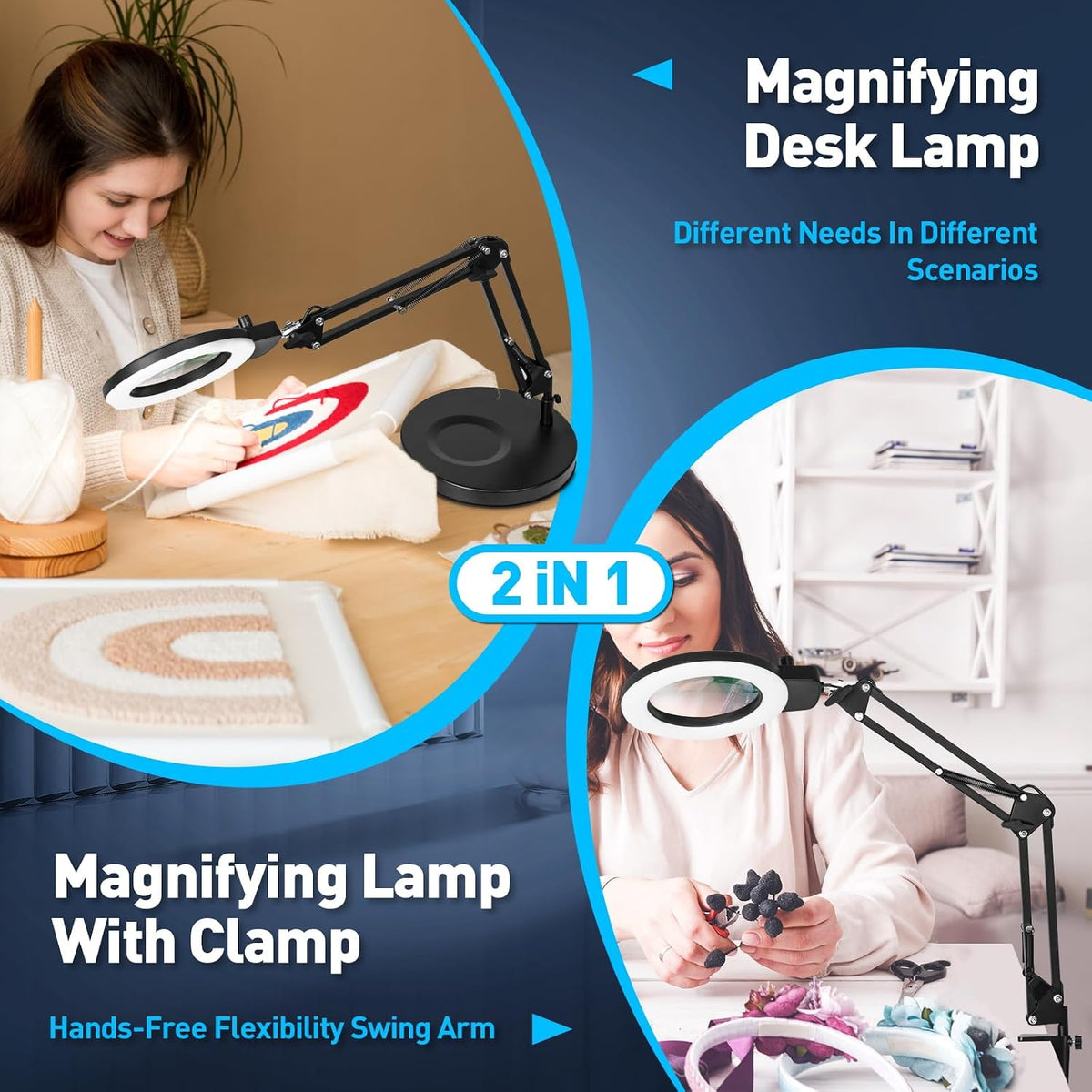 12X Magnifying Glass with Light and Stand, Extra-Long Arm Knob