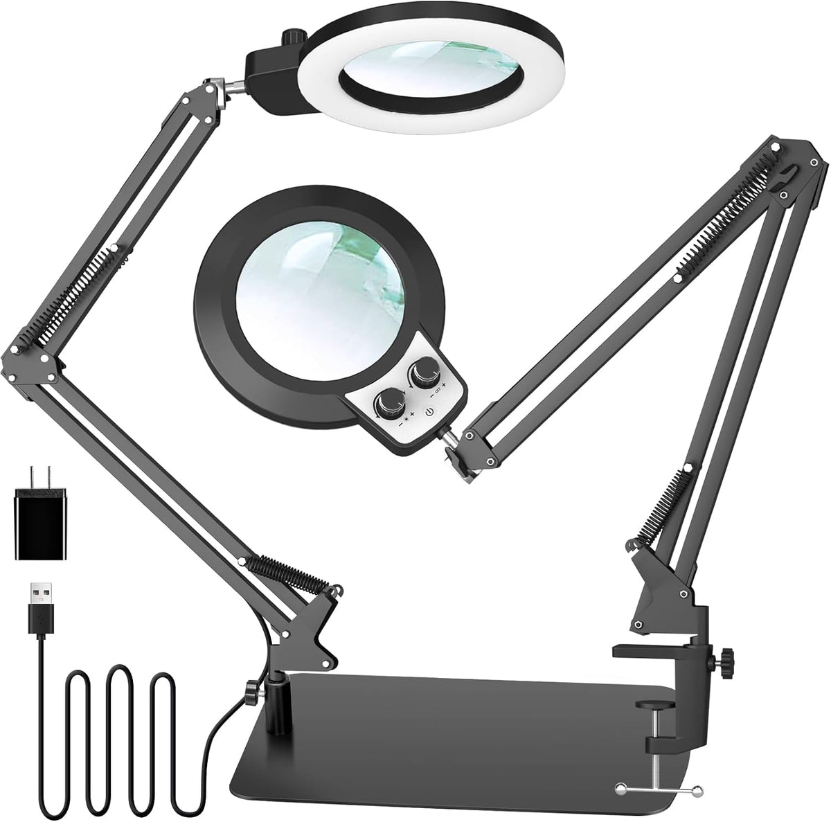 12X Magnifying Glass with Light and Stand, Extra-Long Arm Knob