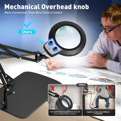12X Magnifying Glass with Light and Stand, Extra-Long Arm Knob
