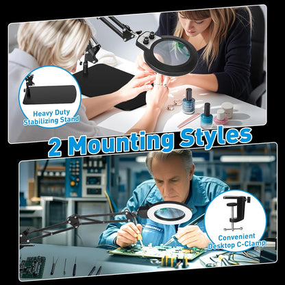 12X Magnifying Glass with Light and Stand, Extra-Long Arm Knob