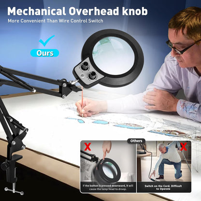 12X Magnifying Glass with Light and Stand, Extra-Long Arm Knob