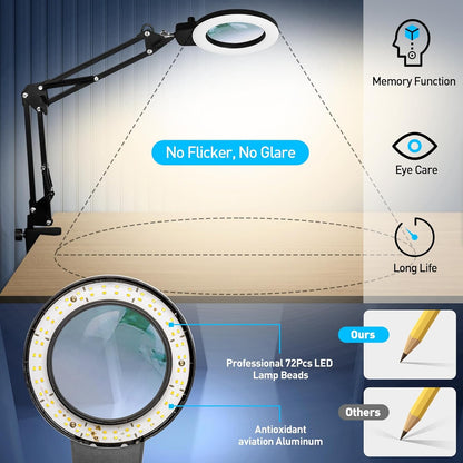 12X Magnifying Glass with Light and Stand, Extra-Long Arm Knob