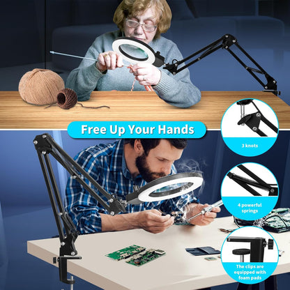 12X Magnifying Glass with Light and Stand, Extra-Long Arm Knob