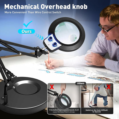 12X Magnifying Glass with Light and Stand, Extra-Long Arm Knob