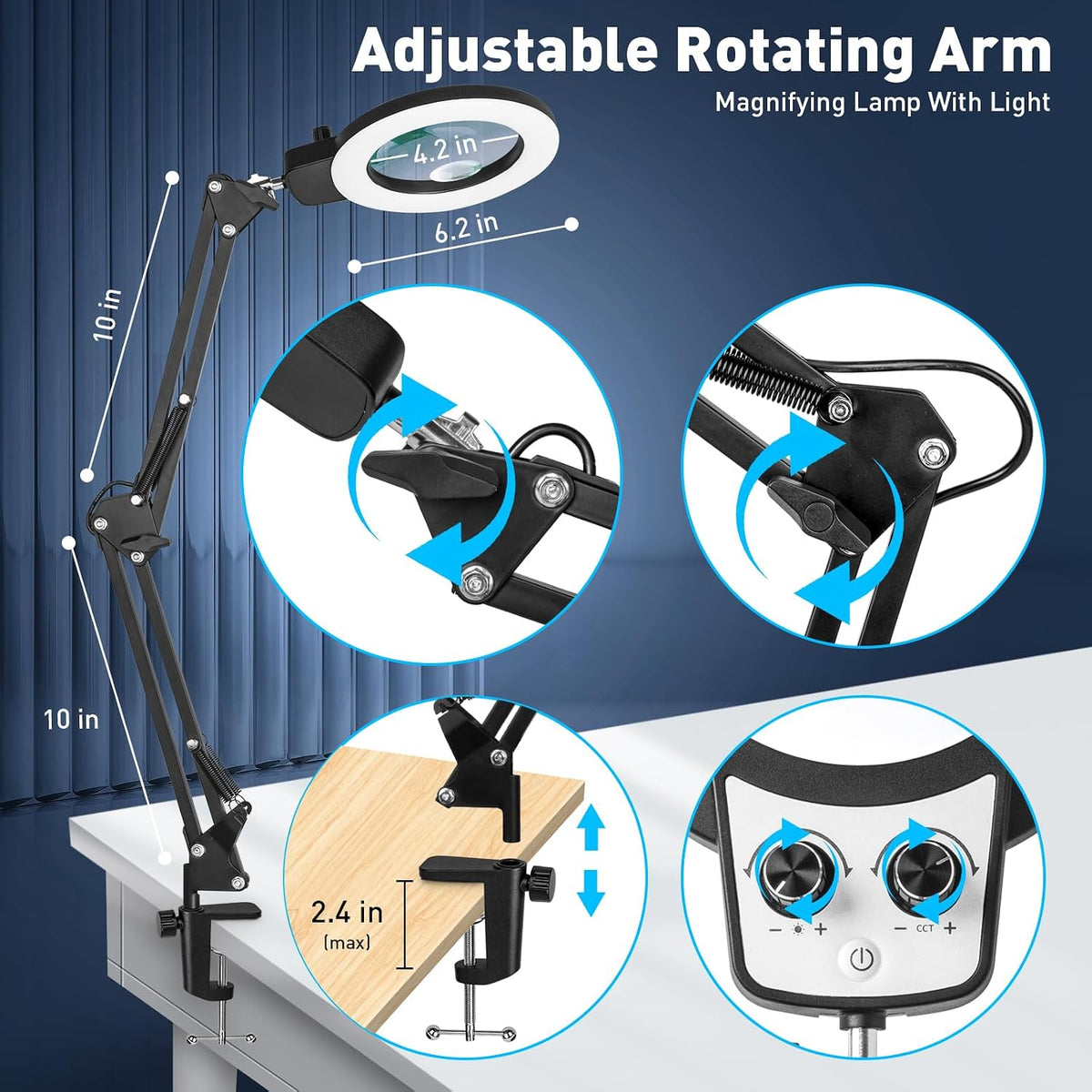 12X Magnifying Glass with Light and Stand, Extra-Long Arm Knob